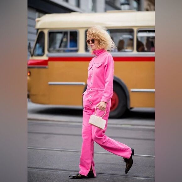 Ganni Pink Jumpsuit Boilersuit Cotton Denim Size 2 - Picture 3 of 15